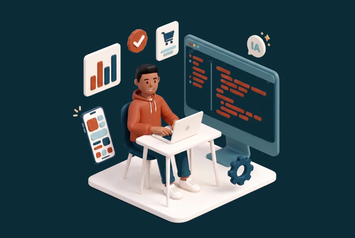 Ilustración de desarrollo de software, web y apps móviles
