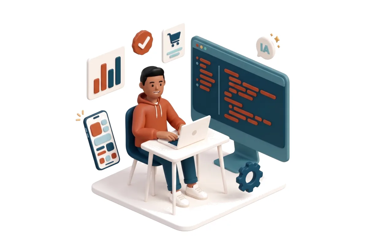 Ilustración de desarrollo de software, web y apps móviles